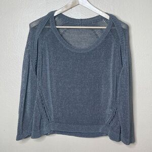 VPL Sweater Women's Large Gray Silver Knitted Linen Bland Round Neck